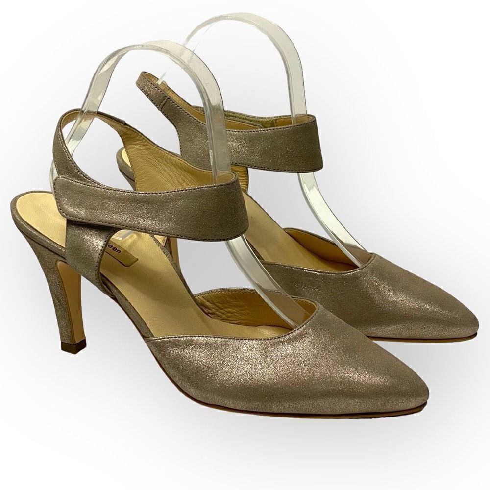 Paul Green Single Cross Strap Heel Shoes Metallic Pewter Size US 8.5 UK 6 NWOB